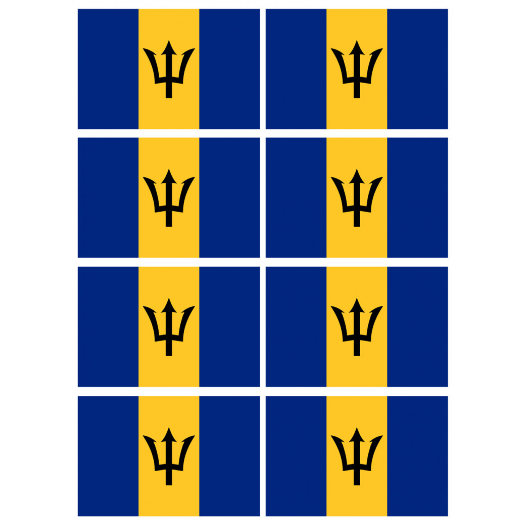 Drapeau Barbade - 8 stickers - 9.5 x 6.3 cm - Sticker/autocollant