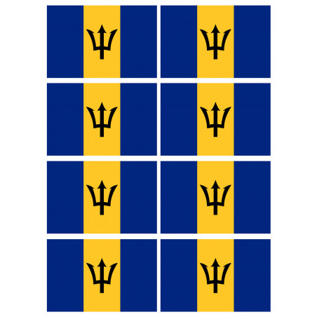 Drapeau Barbade - 8 stickers - 9.5 x 6.3 cm - Sticker/autocollant