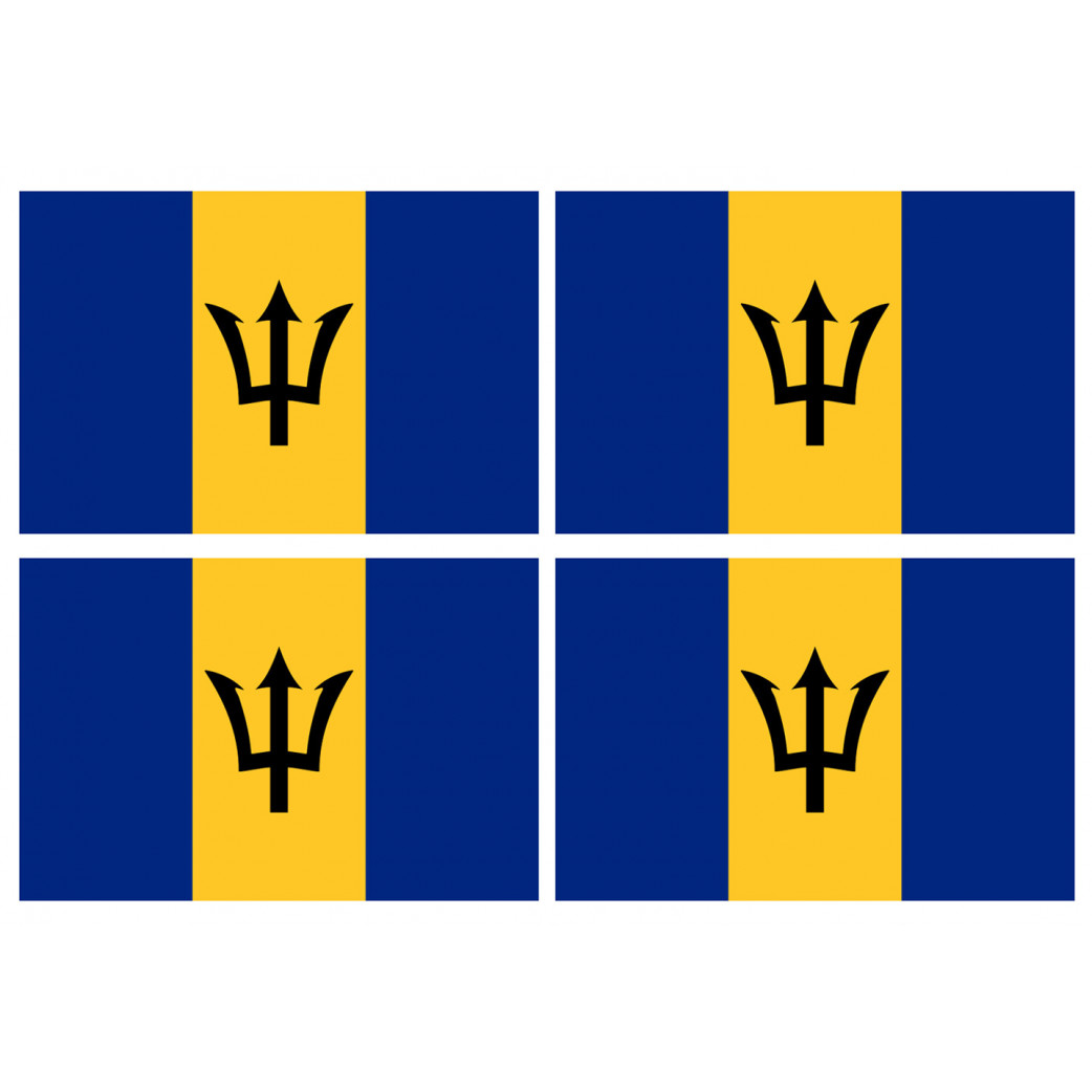Drapeau Barbade - 4 stickers - 9.5 x 6.3 cm - Sticker/autocollant