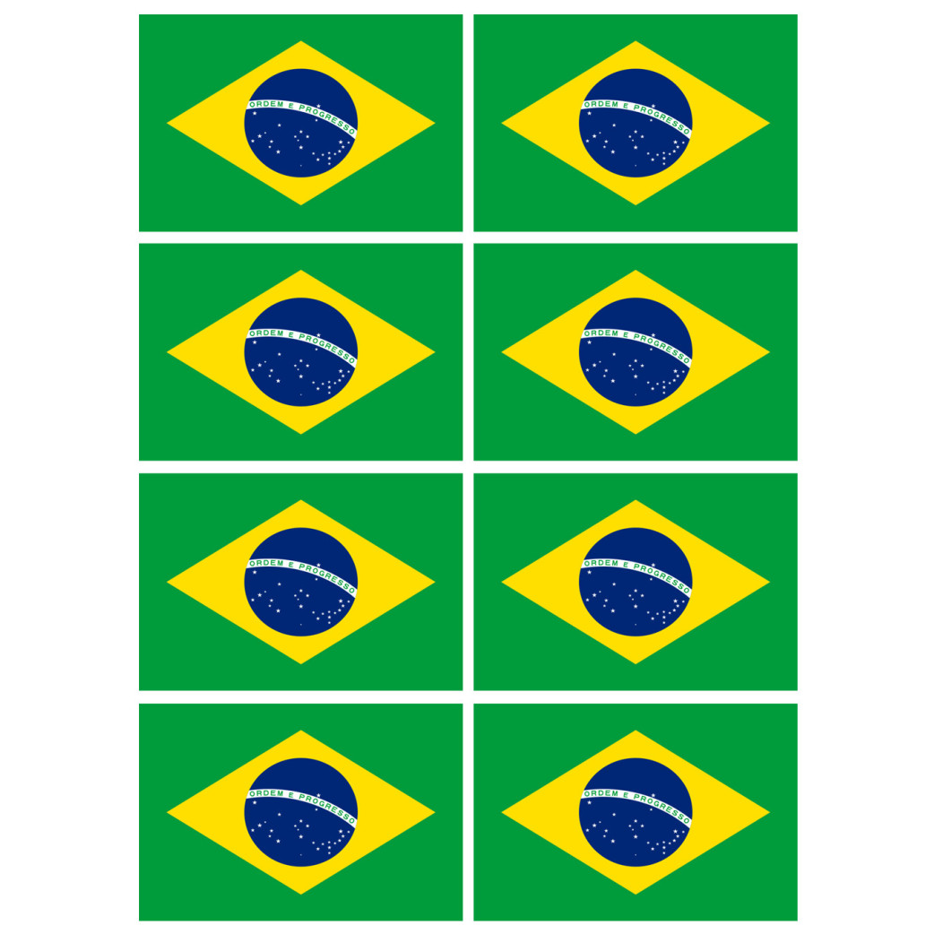 Drapeau Brésilien - 8 stickers - 9.5 x 6.3 cm - Sticker/autocollant