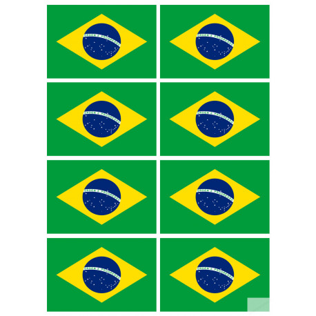 Drapeau Brésilien - 8 stickers - 9.5 x 6.3 cm - Sticker/autocollant