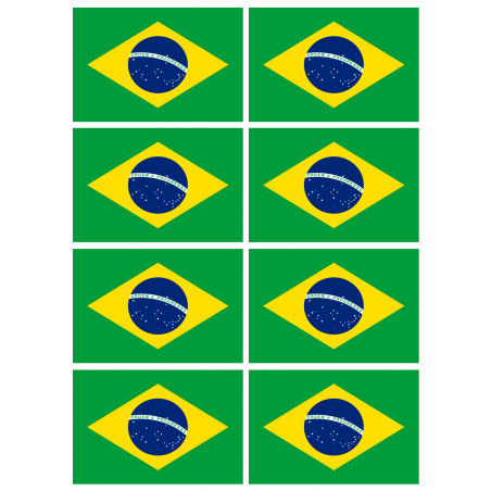 Drapeau Brésilien - 8 stickers - 9.5 x 6.3 cm - Sticker/autocollant