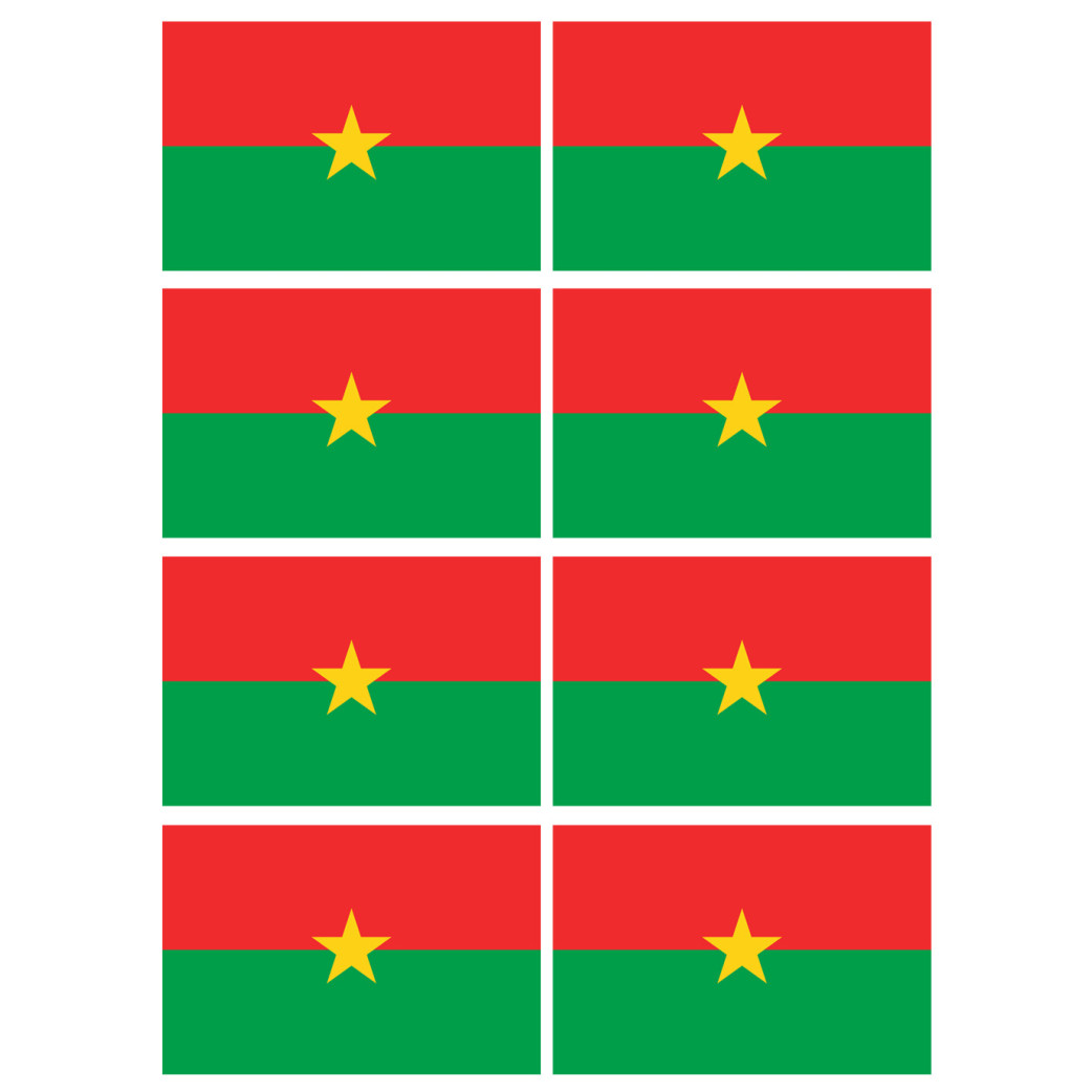 Drapeau Burkina Faso - 8 stickers - 9.5 x 6.3 cm - Sticker/autocollant