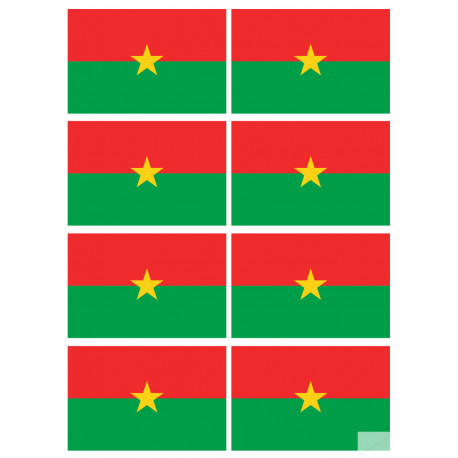 Drapeau Burkina Faso - 8 stickers - 9.5 x 6.3 cm - Sticker/autocollant