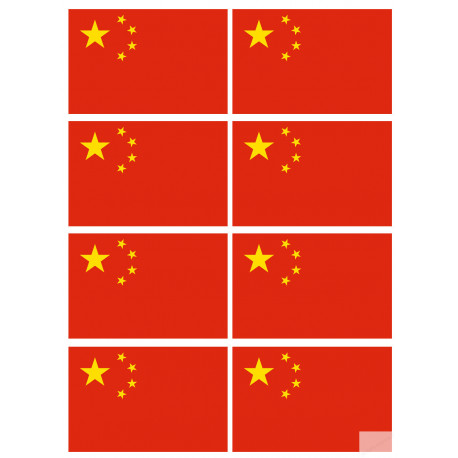 Drapeau Chine - 8 stickers - 9.5 x 6.3 cm - Sticker/autocollant