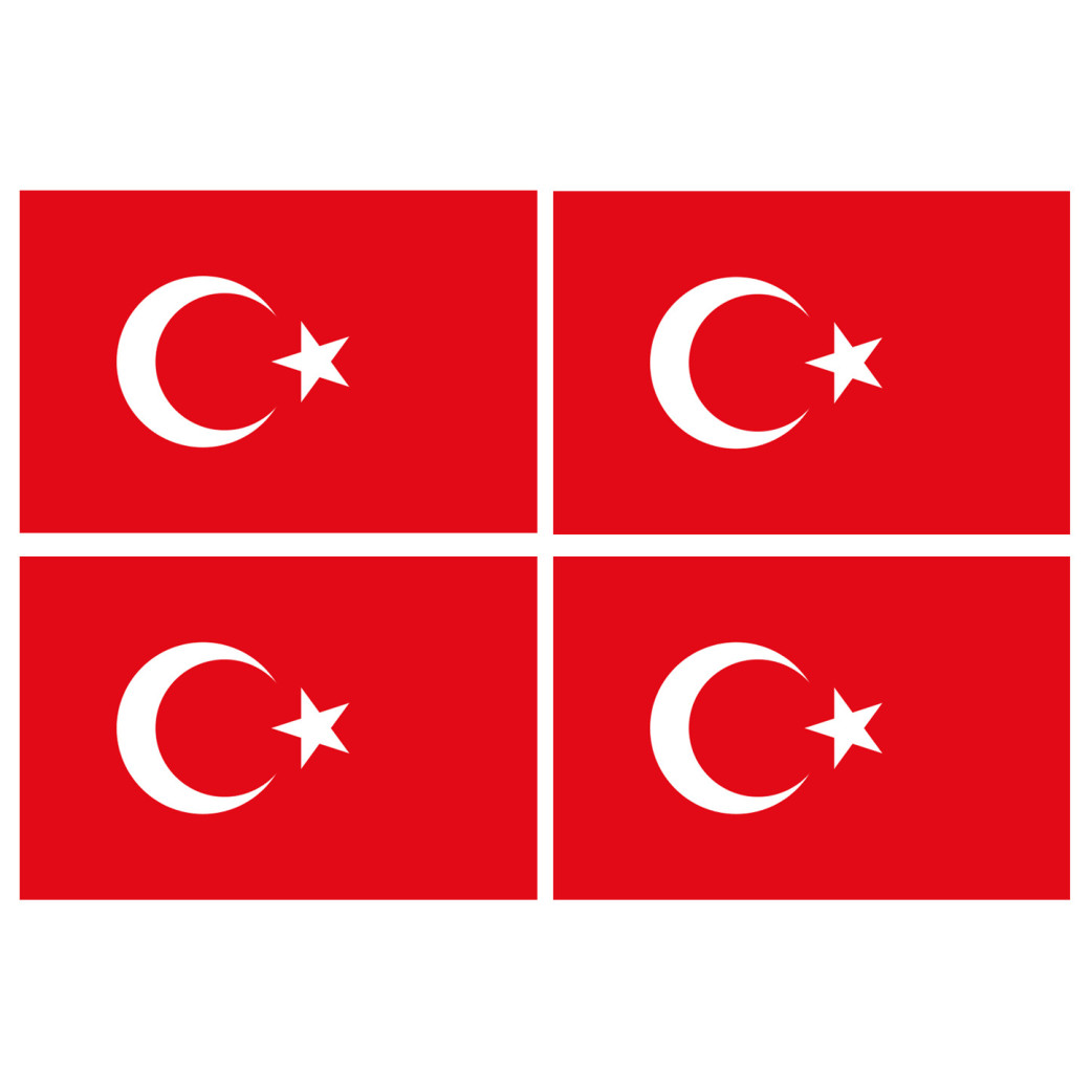 Drapeau Turquie - 4 stickers - 9.5 x 6.3 cm - Sticker/autocollant