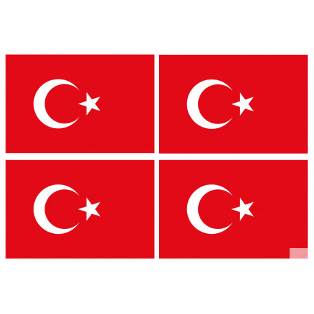 Drapeau Turquie - 4 stickers - 9.5 x 6.3 cm - Sticker/autocollant