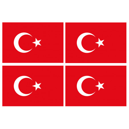Drapeau Turquie - 4 stickers - 9.5 x 6.3 cm - Sticker/autocollant