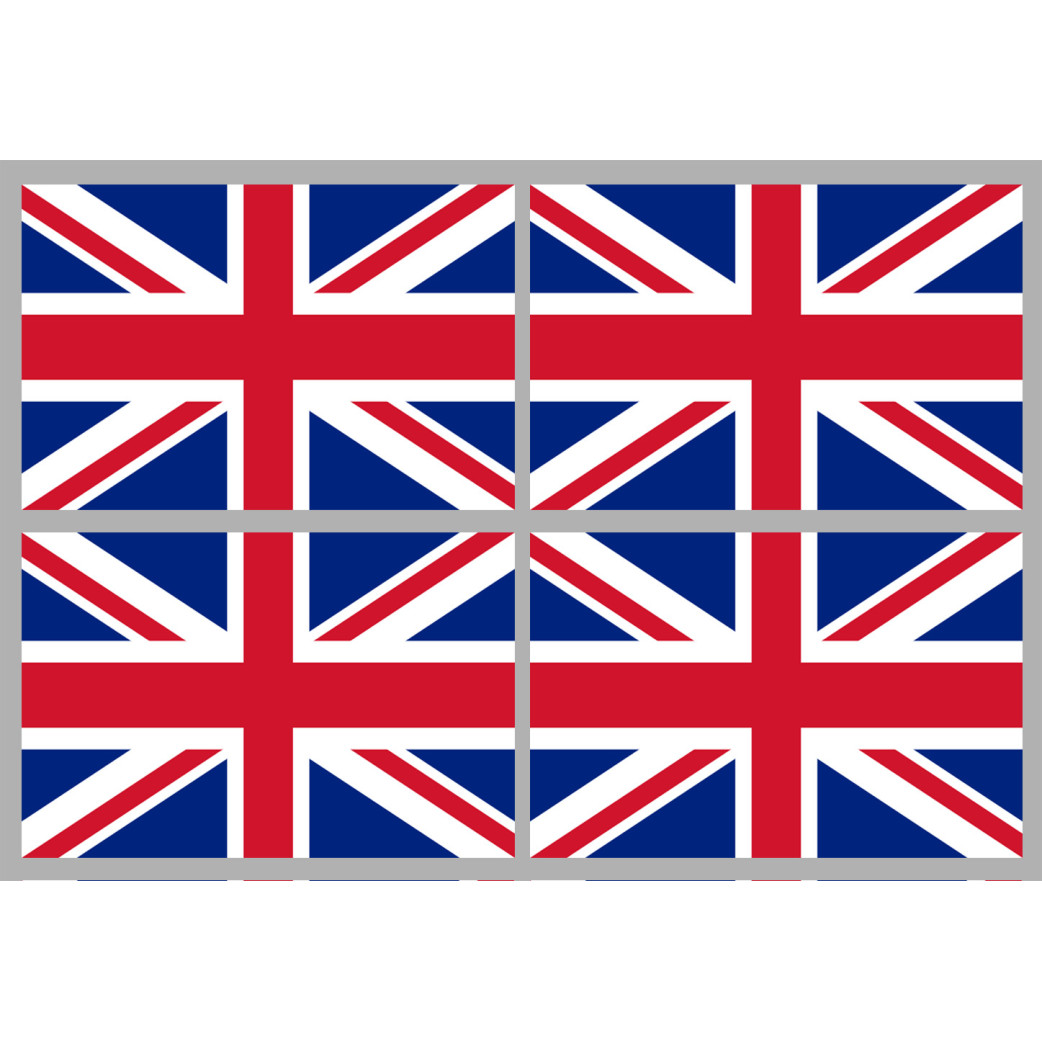 drapeau Grande Bretagne - 4 stickers - 9.5 x 6.3 cm - Sticker/autocollant