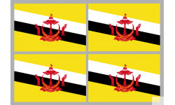 Drapeau Brunei - 4 stickers - 9.5 x 6.3 cm - Sticker/autocollant