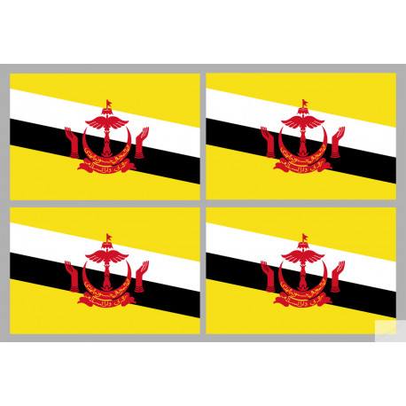 Drapeau Brunei - 4 stickers - 9.5 x 6.3 cm - Sticker/autocollant