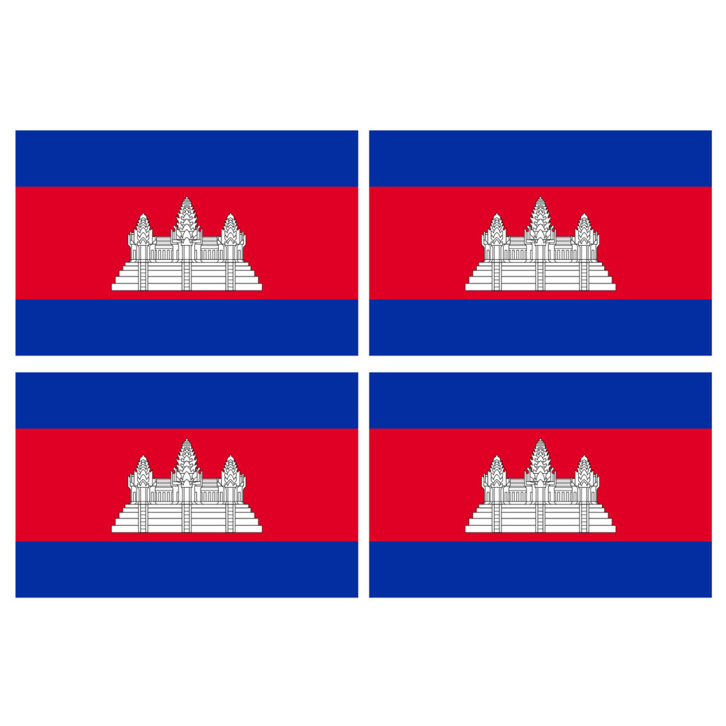 Drapeau Cambodge - 4 stickers - 9.5 x 6.3 cm - Sticker/autocollant