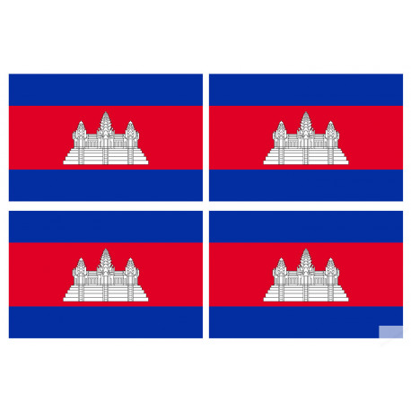 Drapeau Cambodge - 4 stickers - 9.5 x 6.3 cm - Sticker/autocollant