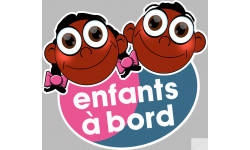 enfants à bord fille et garçon afros - 15x13,5cm - Sticker/autocollant