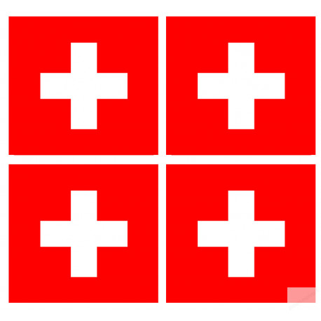 drapeau officiel Suisse : 4 stickers de 6,3x6,3cm - Sticker/autocollant