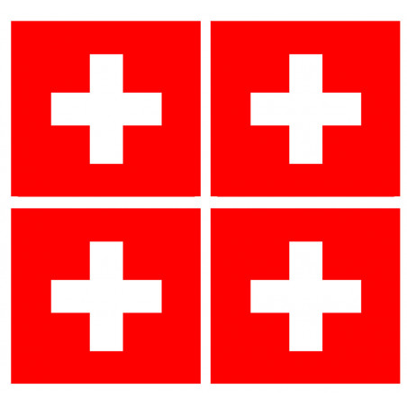 drapeau officiel Suisse : 4 stickers de 6,3x6,3cm - Sticker/autocollant