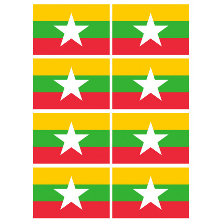 Drapeau Birmanie - 8 stickers 9,5x6,3cm - Sticker/autocollant