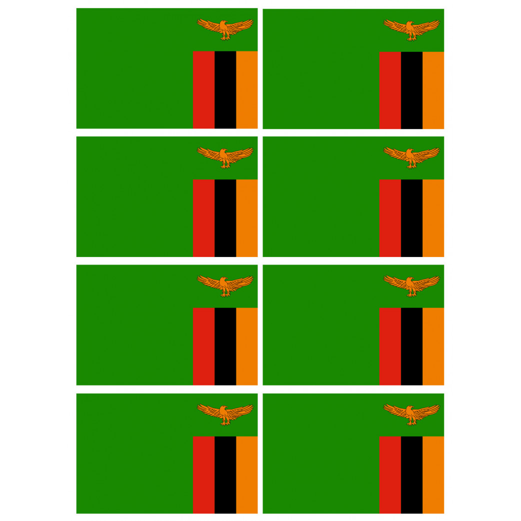 Drapeau Zambie - 8 stickers - 9.5 x 6.3 cm - Sticker/autocollant