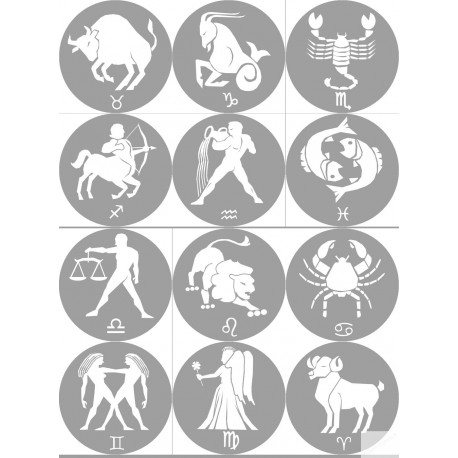 famille signes du zodiaque gris - 12 stickers de 7cm - Sticker/autocollant