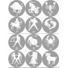famille signes du zodiaque gris - 12 stickers de 7cm - Sticker/autocollant