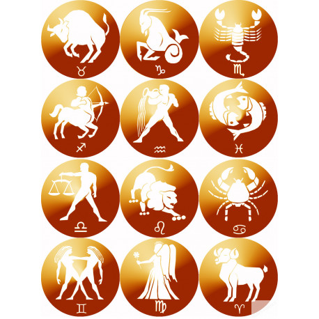 famille signes du zodiaque - 12 stickers de 7cm - Sticker/autocollant
