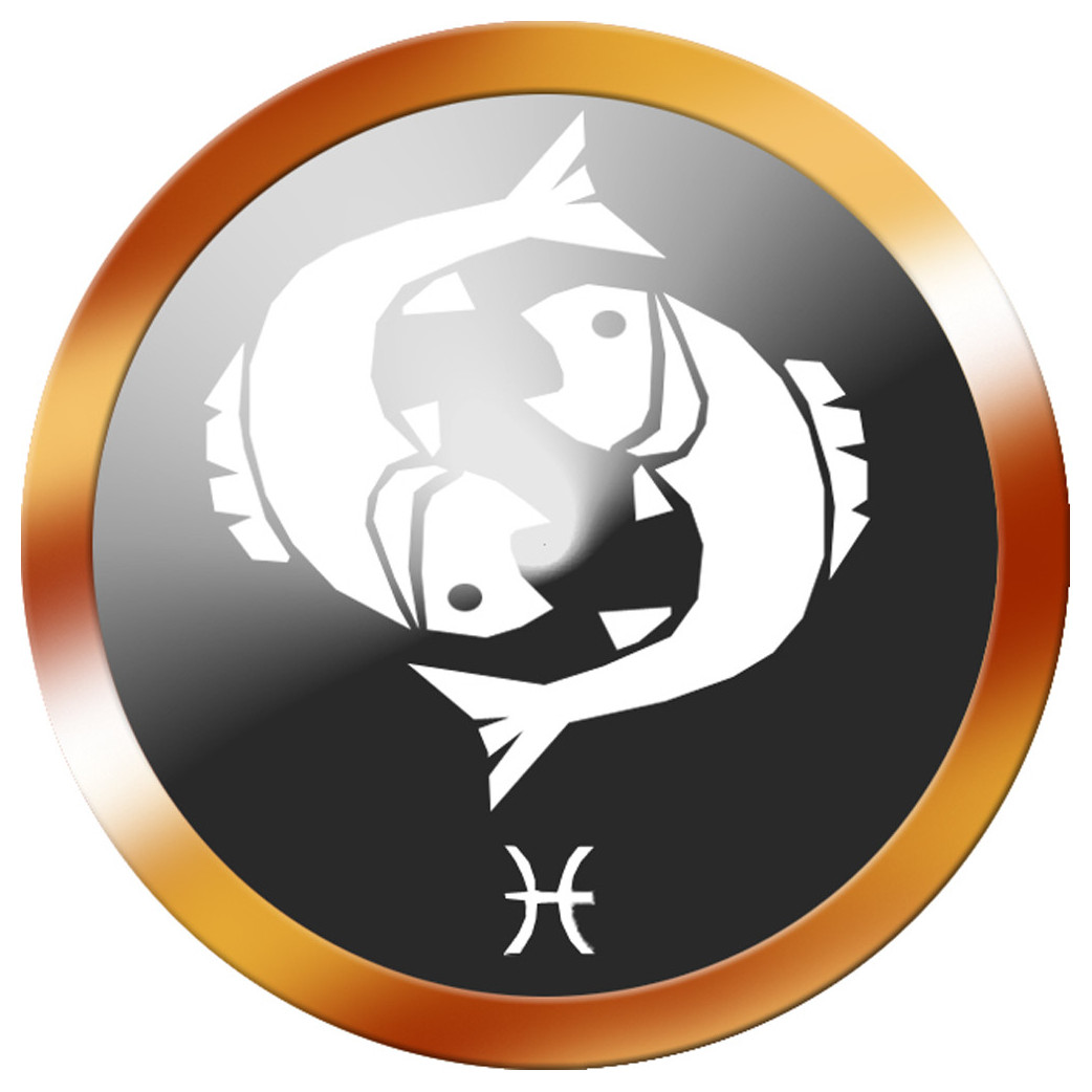 signe du zodiaque poisson rond doré - 10cm - Sticker/autocollant