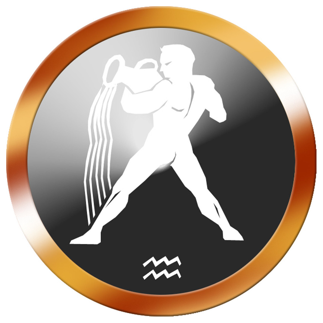 signe du zodiaque verseau rond doré - 10cm - Sticker/autocollant