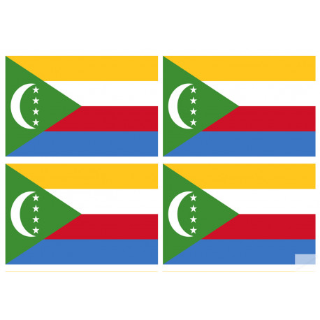 Drapeau Comores - 4 stickers - 9.5 x 6.3 cm - Sticker/autocollant