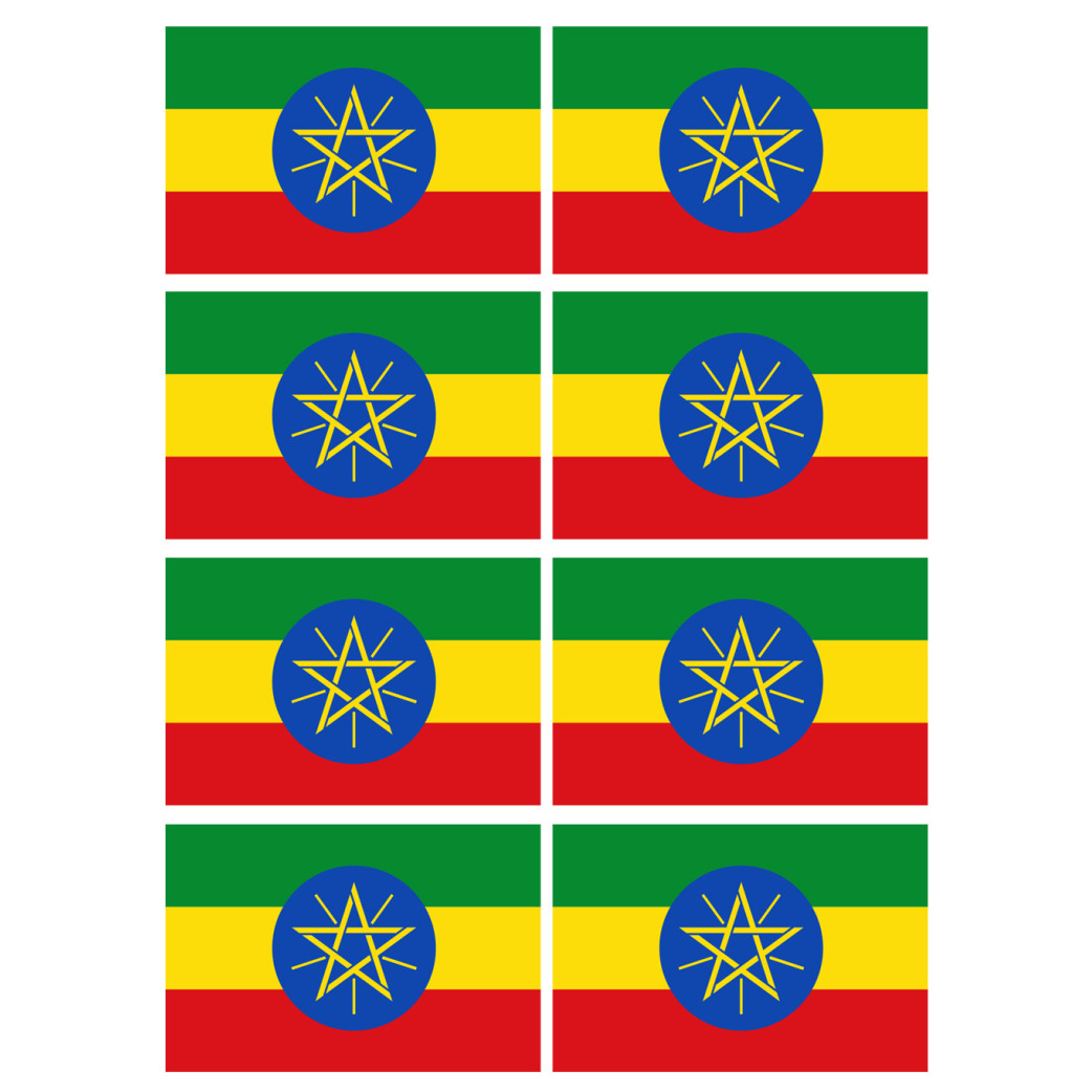 Drapeau Ethiopie - 8 stickers - 9.5 x 6.3 cm - Sticker/autocollant