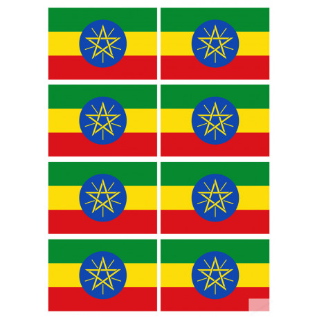 Drapeau Ethiopie - 8 stickers - 9.5 x 6.3 cm - Sticker/autocollant