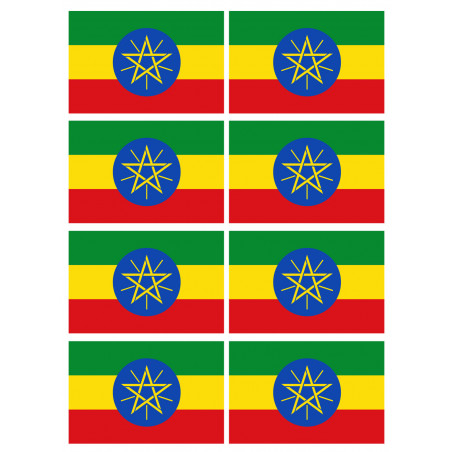 Drapeau Ethiopie - 8 stickers - 9.5 x 6.3 cm - Sticker/autocollant