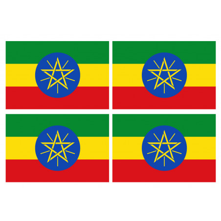 Drapeau Ethiopie - 4 stickers - 9.5 x 6.3 cm - Sticker/autocollant