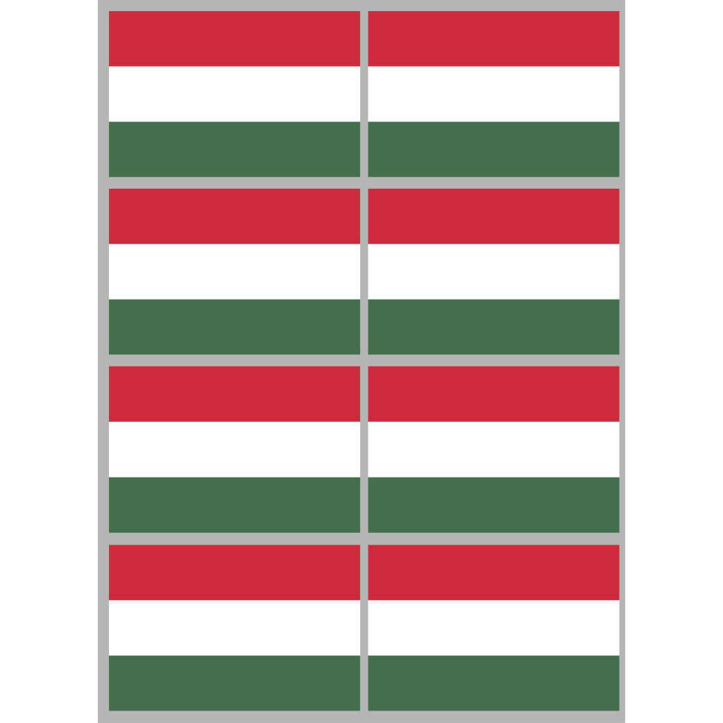 Drapeau Hongrie - 8 stickers - 9.5 x 6.3 cm - Sticker/autocollant