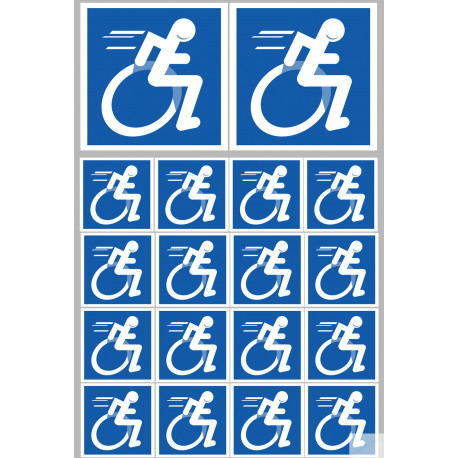 handisport fauteuil - 2 stickers de 10cm / 16 stickers de 5cm - Sticker/autocollant