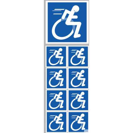 handisport fauteuil - 1 sticker de 10cm / 8 stickers de 5cm - Sticker/autocollant