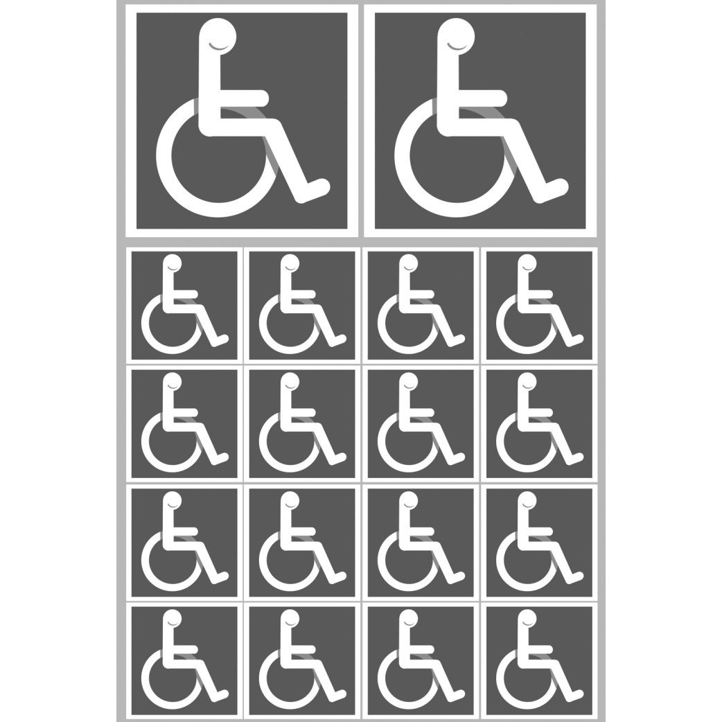 handicap fauteuil - 2 stickers de 10cm et  16 stickers de 5cm - Sticker/autocollant