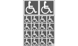 handicap fauteuil - 2 stickers de 10cm et  16 stickers de 5cm - Sticker/autocollant