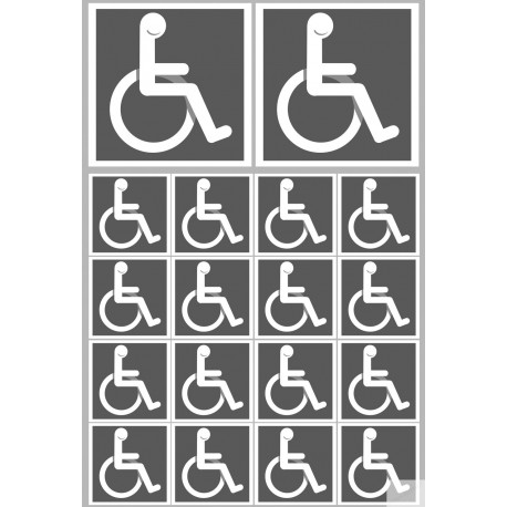 handicap fauteuil - 2 stickers de 10cm et  16 stickers de 5cm - Sticker/autocollant