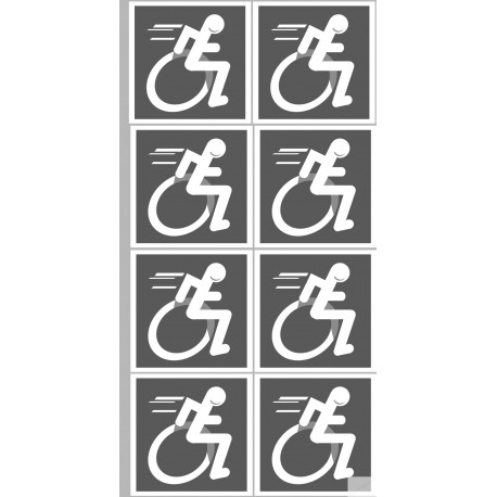 handisport fauteuil gris - 8 stickers de 5cm - Sticker/autocollant