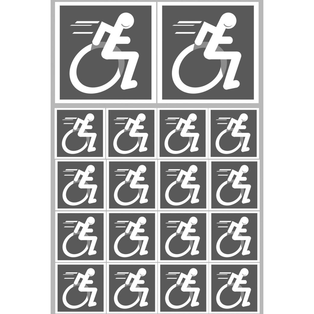 handisport fauteuil gris - 2 stickers de 10cm et 16 stickers de 5cm - Sticker/autocollant