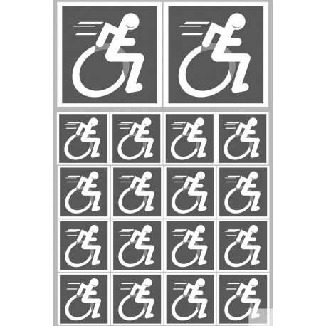 handisport fauteuil gris - 2 stickers de 10cm et 16 stickers de 5cm - Sticker/autocollant