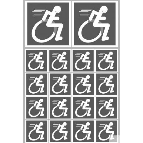 handisport Sport adapté fauteuil gris - 2 stickers de 10cm et 16 stickers de 5cm - Sticker/autocollant