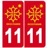 immatriculation 11 Occitanie - 2 stickers de 10,2x4,6cm - Sticker/autocollant
