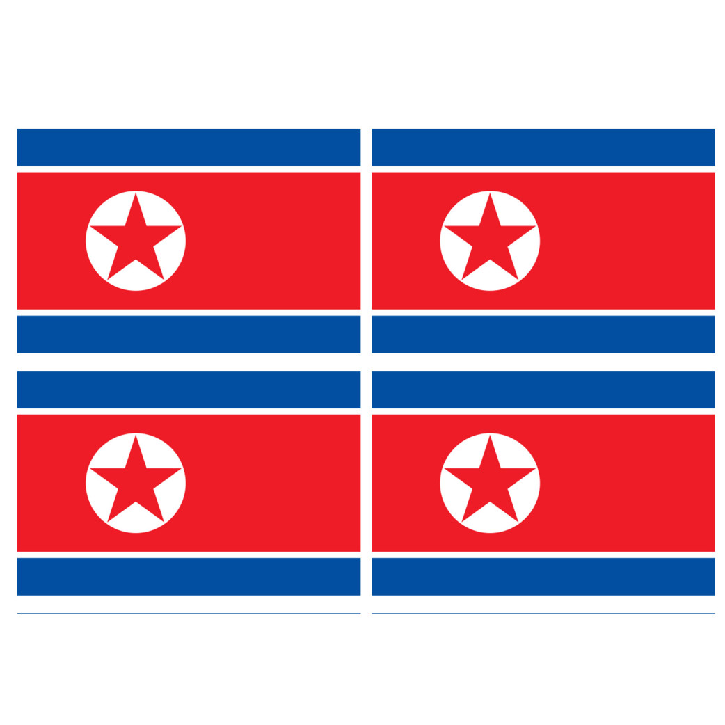 Drapeau Corée du Nord - 4 stickers - 9.5 x 6.3 cm - Sticker/autocollant