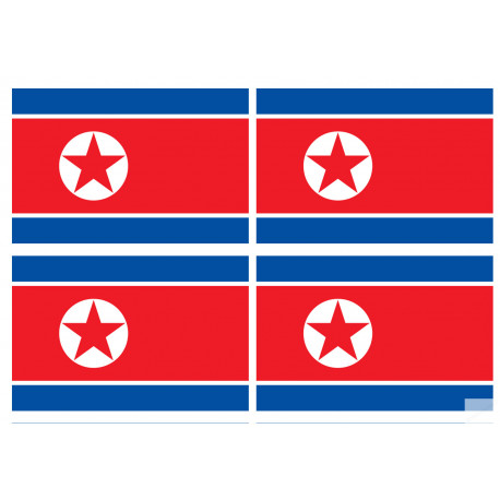 Drapeau Corée du Nord - 4 stickers - 9.5 x 6.3 cm - Sticker/autocollant