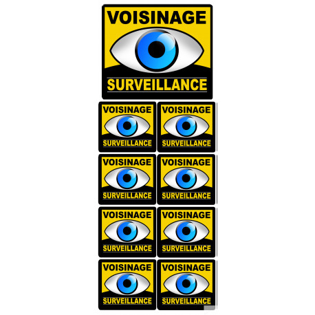 voisinage surveillance -  1 autocollant 10x10cm 8 autocollants 5x5cm - Sticker/autocollant