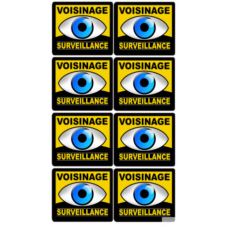 voisinage surveillance -  8 autocollants 5x5cm - Sticker/autocollant