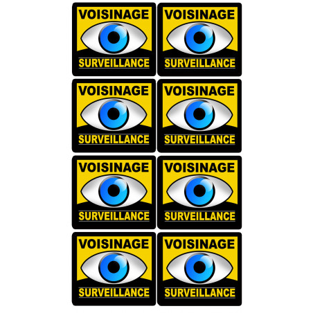 voisinage surveillance -  8 autocollants 5x5cm - Sticker/autocollant