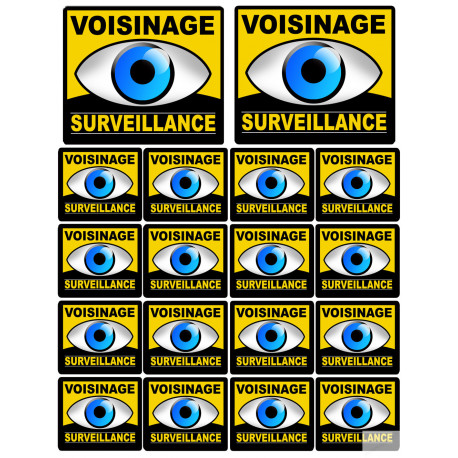 voisinage surveillance - 2 autocollants 10x10cm 16 autocollants 5x5cm - Sticker/autocollant