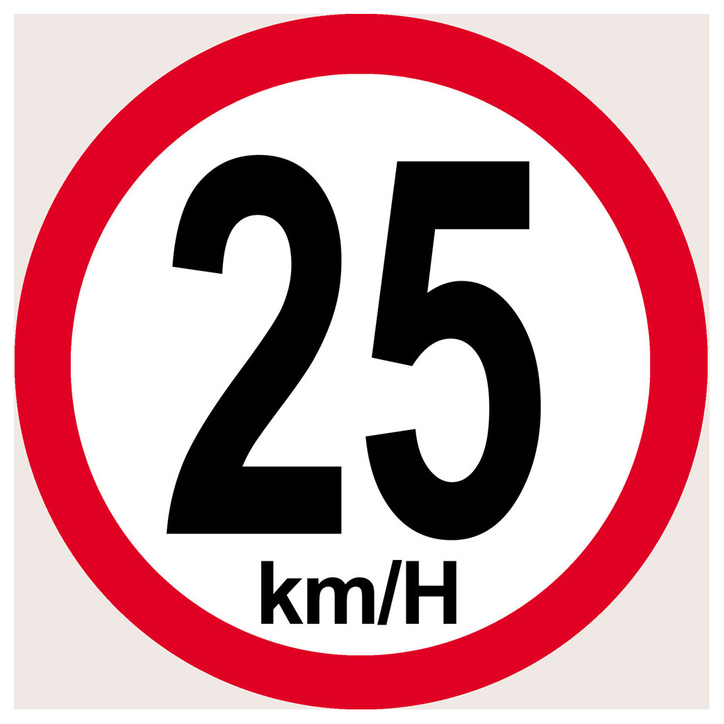 Disque de vitesse 25Km/H bord rouge - 15cm - Sticker/autocollant